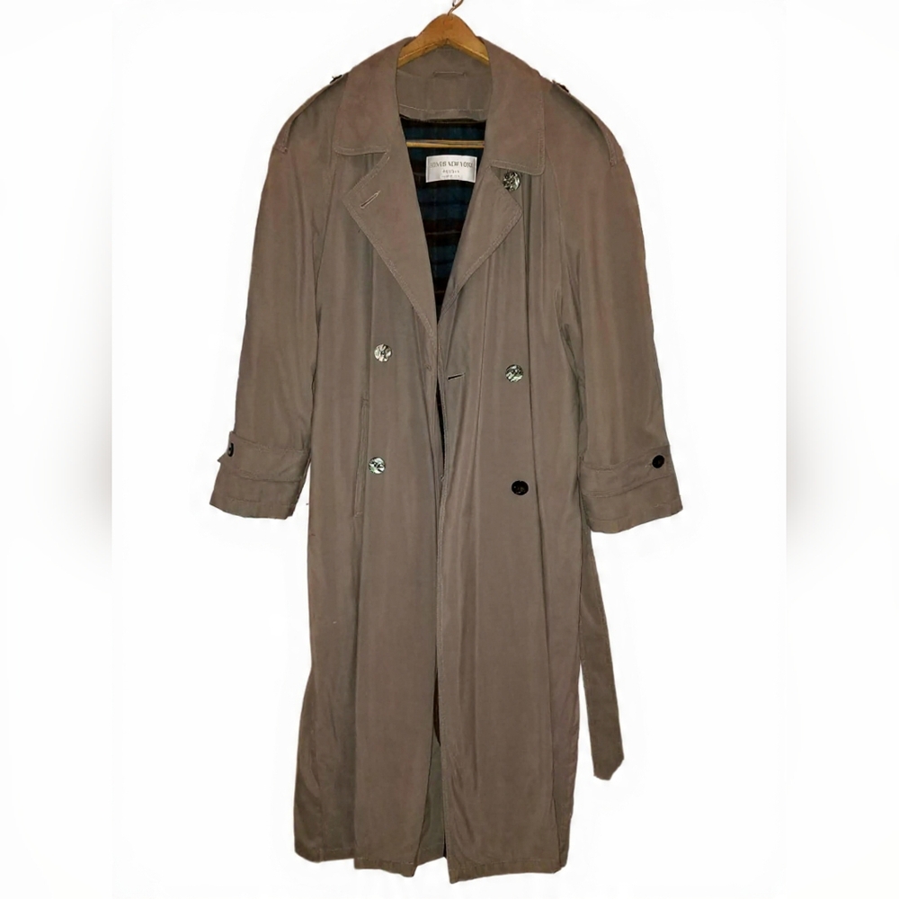 Vintage Jones New York Petite Zippered Plaid Lined Trench Coat
